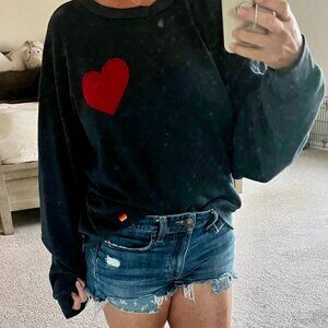 Aviator Nation Heart Stitch Relaxed Crew Sweatshirt – Charcoal, Size S